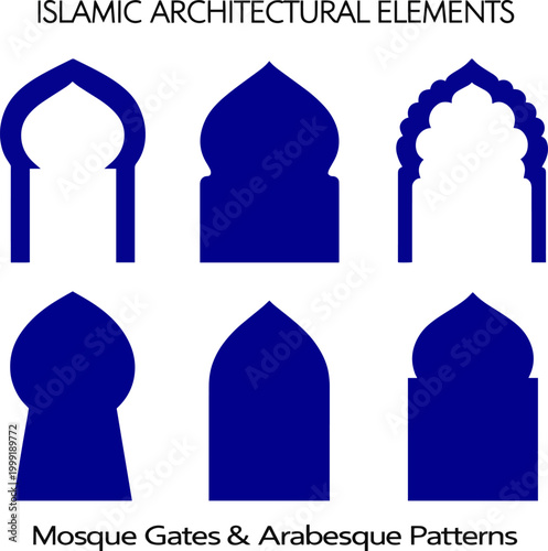 Create a realistic kinds of deferent Arabic vector shape of a window or door arch. PNG. Islamic frame set. Mosque gate. Islamic arabesque pattern. Arabian Muslim shape vector art white background.
