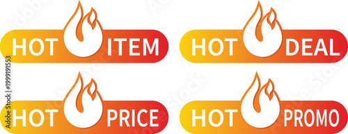Label icon hot item, deal, price with flames. minimalist vector flat design