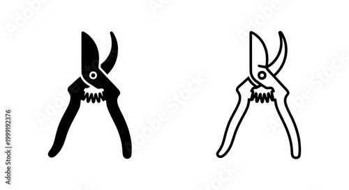 Black and white illustration of pruning shears and secateurs tools
