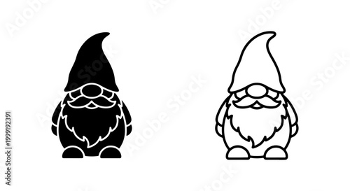 Black and white illustration of two gnomes with glasses and pointy hats