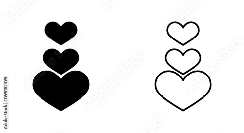 Black and white heart shapes in different sizes and line styles