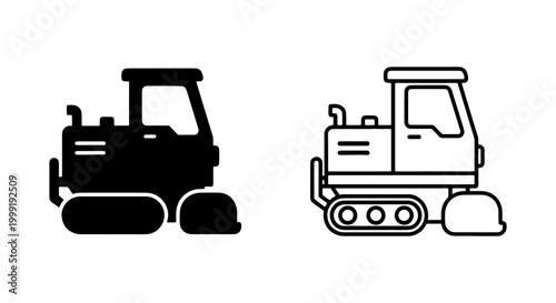 Black and white bulldozer silhouette and outline