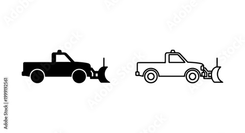 Black and white line truck with snowplow on front