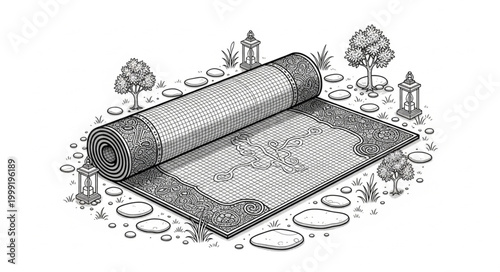 Wellness Mat Monochrome Illustration 