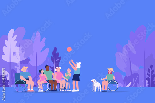 Diverse Group Playing Wheelchair Basketball in a Sunny Park