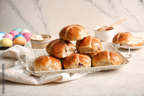 Tray with Easter cross buns...