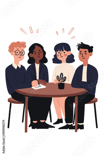 Diverse team engaged in attentive and collaborative idea sketching session