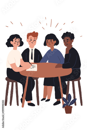 Diverse team engaged in attentive and collaborative idea sketching session