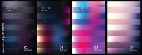 Set of abstract posters with blurred gradient background and horizontal stripes