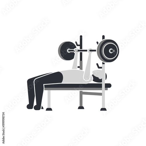 Man performing bench press exercise with barbell on weight bench, fitness illustration