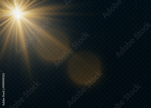 Quadro su tela Golden light flare effect with lens aberrations on dark background abstract back