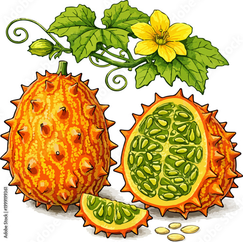 Fényképezés Cucumis metuliferus illustration art 2