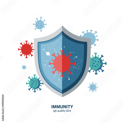 Shield protecting against virus, concept of immunity and healthcare