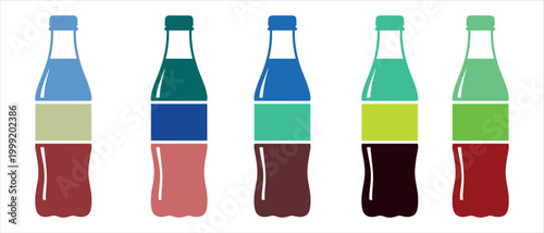 Plastic bottle vector set colorful beverage packaging design