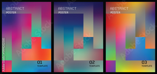Set of abstract posters with geometric shapes and soft gradient backgrounds