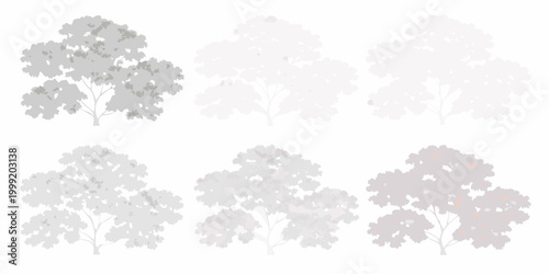 Tree silhouettes six elements soft gray tones isolated on white
