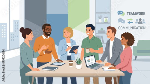 Collaborative team meeting around a table discussing ideas.