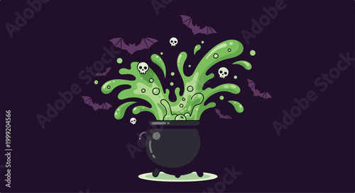 A cauldron overflows green bubbly potion