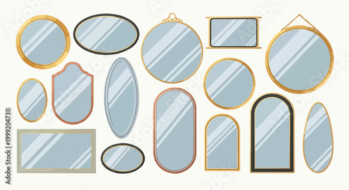 A collection of variously shaped and framed mirrors