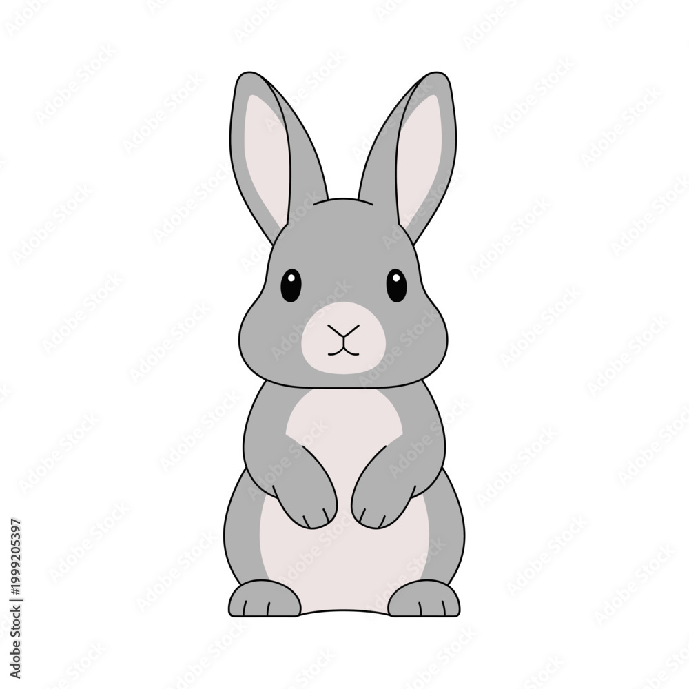 Obraz premium Cute Cartoon Gray Rabbit Standing Isolated White Background