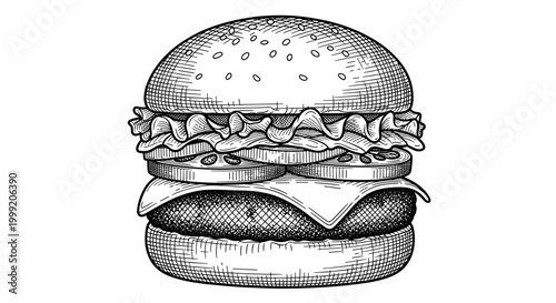 Juicy Classic Hamburger with Sesame Bun.