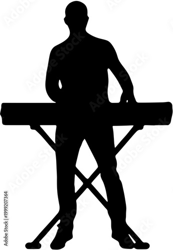 Male Musician Silhouette Playing Electric Keyboard or Piano