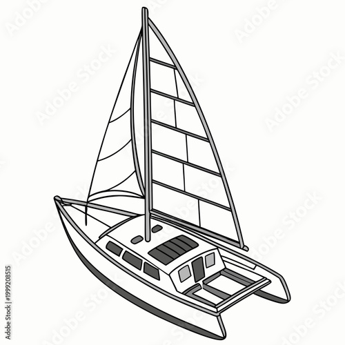 Obraz na płótnie line drawing of a sailboat with a sleek hull and tall mast