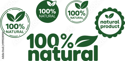 Foto Eco natural product badge vector set featuring green leaf logos, circular labels