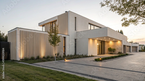 Modern Luxury Home Exterior at Sunset