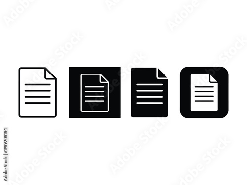 Four different document icons in black and white on white background