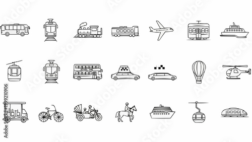 Various Transportation Modes Doodle Icons Collection.