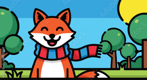A cartoon fox in a park