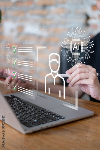 HR Human resource use AI artificial intelligence employee hiring recruitment corporate, business technology management concept