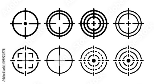 Collection of various target and scope icons in black