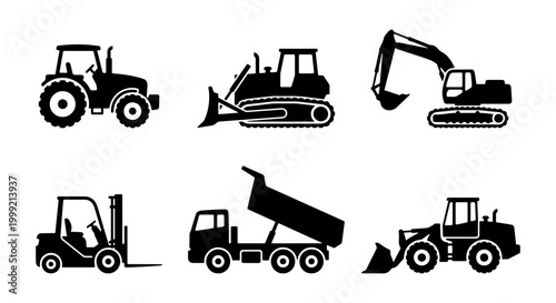 Collection of heavy machinery silhouettes