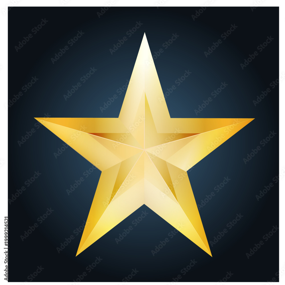 Fototapeta premium Gold 3d star, dark blue background, vector.