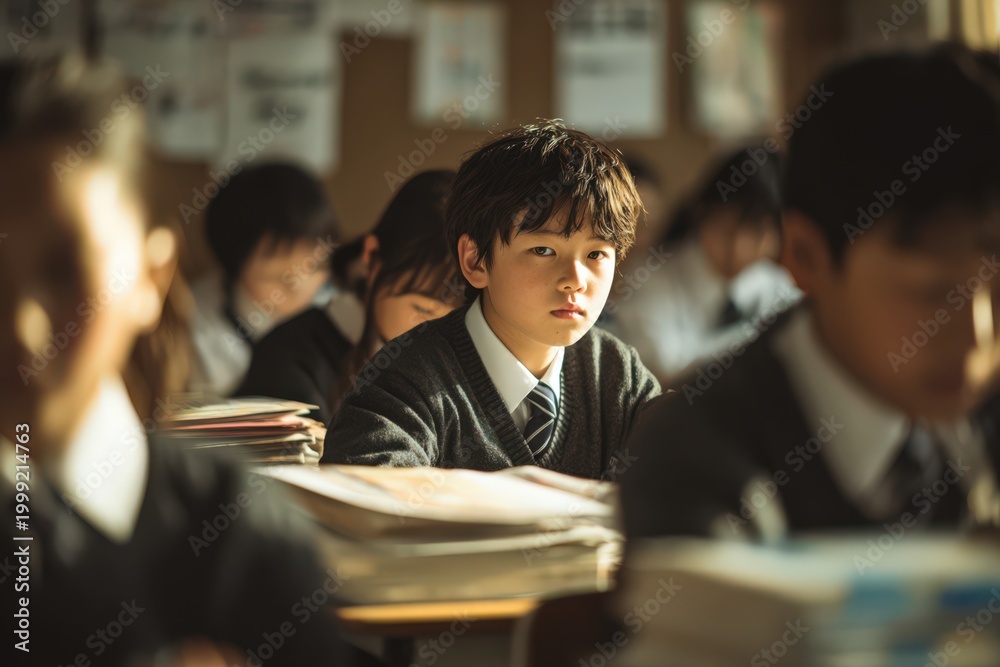 Fototapeta premium 教室で授業を受ける少年