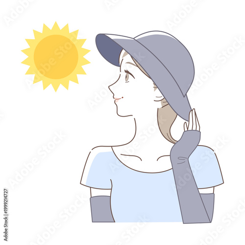 帽子とアームカバーで紫外線対策をする女性（完全防御・日焼け防止）