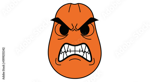 Tableau sur toile Angry Orange Face Illustration with Bared Teeth and Frowning Mouth