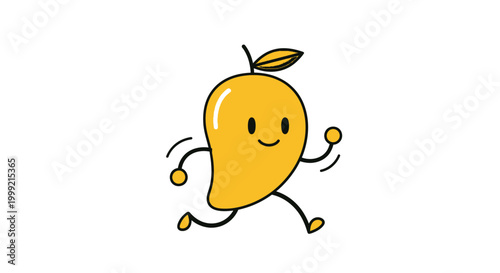 Canvas Print Cute cartoon mango character running with happy expression, isolated on white ba