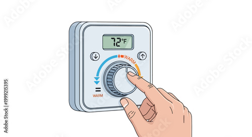 Hand adjusting thermostat temperature dial.