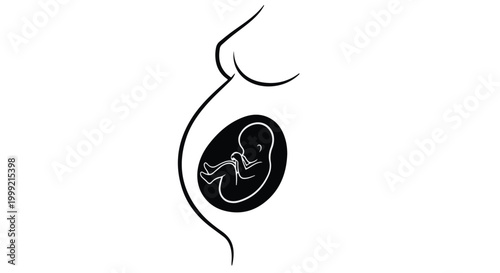 Pregnant Woman Silhouette with Fetus Illustration for Obstetrics and Prenatal Care