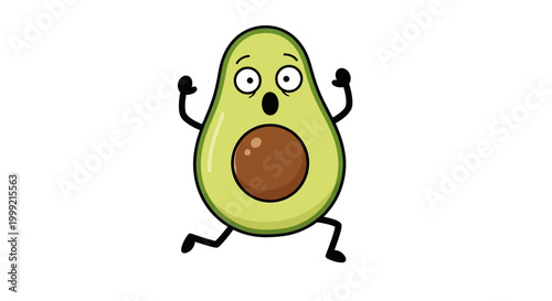 Konstfotografi Scared Avocado Character Running with Arms Up, Cartoon Vector Illustration