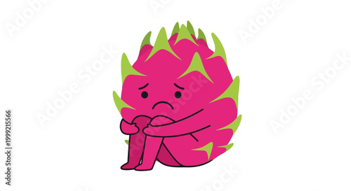 Foto Sad Dragon Fruit Character Sitting and Crying