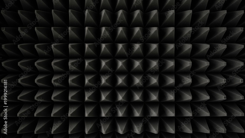Naklejka premium Sound Studio - Dark Charcoal Acoustic Foam Panel Wall Texture with Pyramid Pattern for Soundproofing