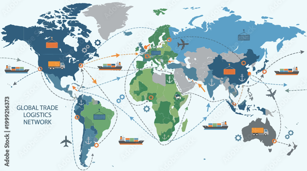 Naklejka premium Global Trade Logistics Network Map.