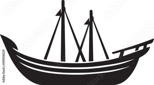 Minimal black wooden boat silhouette in clean modern vector style