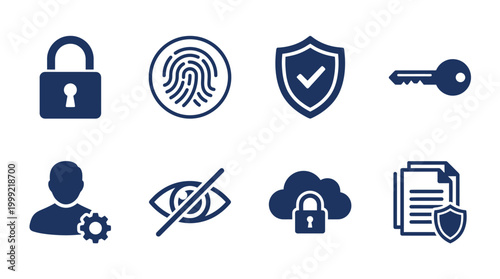 Security icons representing protection, privacy, and access control in a digital environment