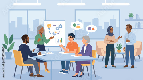 Team of professionals collaborating in business meeting.