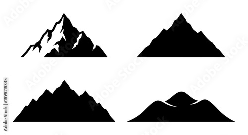 Collection of four black mountain silhouettes